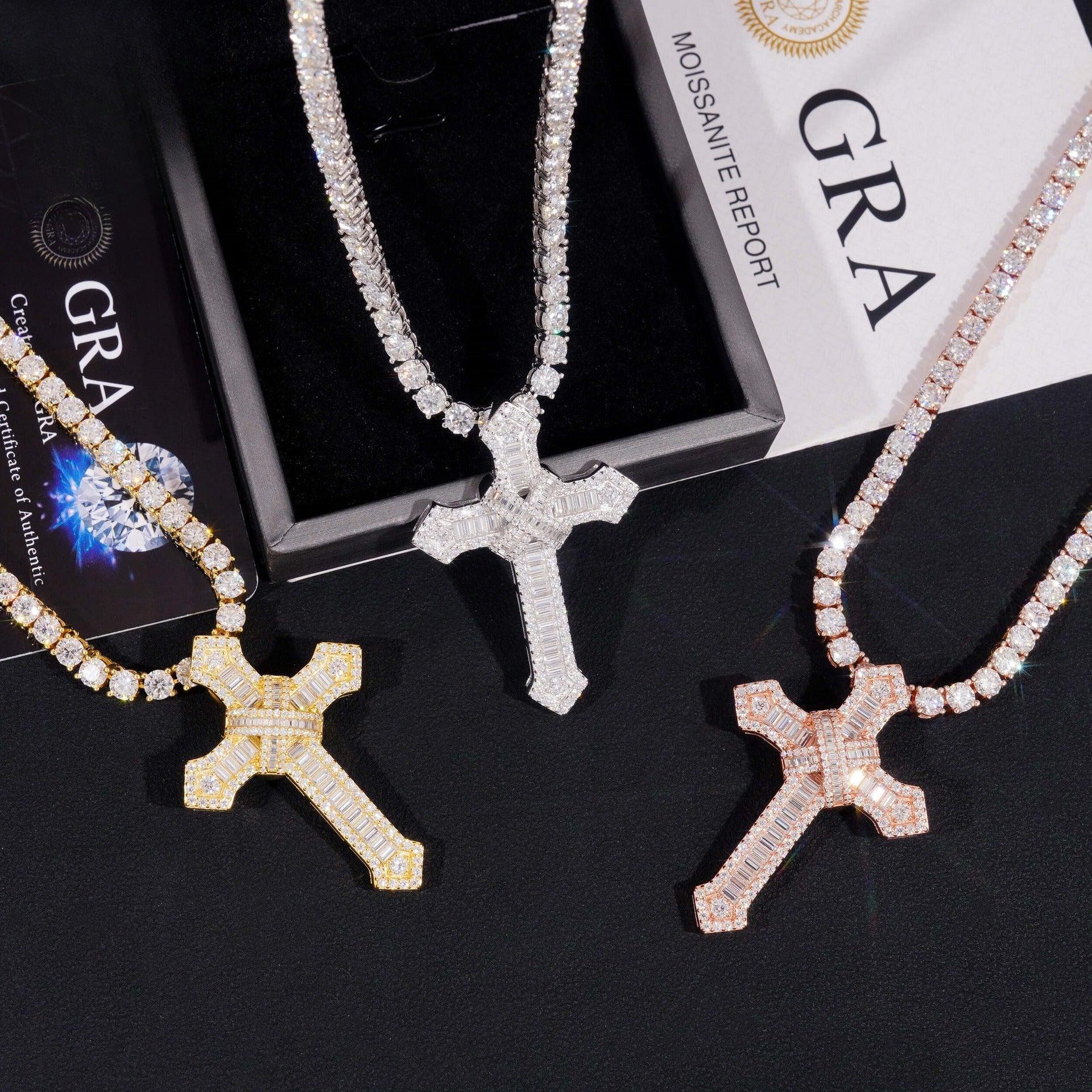 S925 Silver Moissanite Cross Pendant – Hip-Hop Style, Fits GRA Chain Necklace - CaratixJewelry